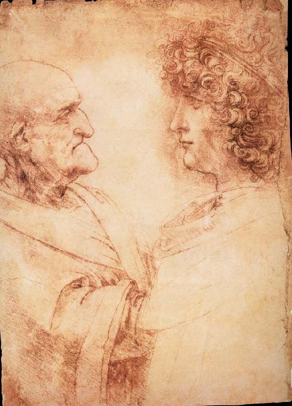 LEONARDO da Vinci Profiles of a young and an old man oil painting picture